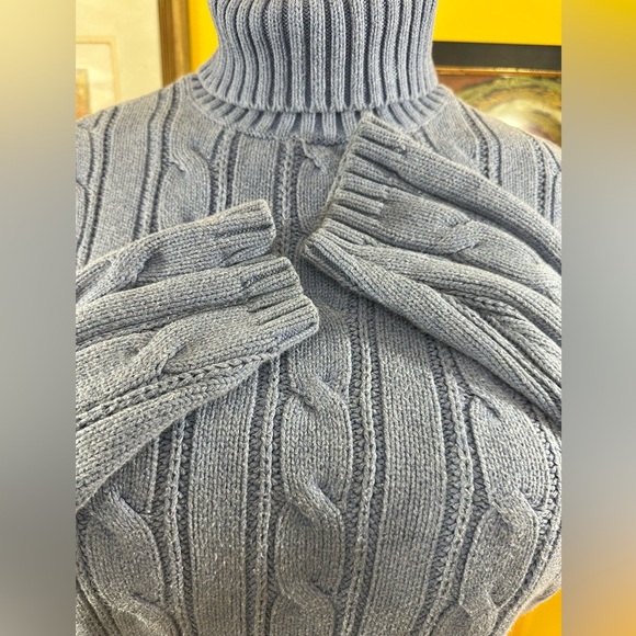 Land’s End Women's Blue Cable Knit Turtleneck Sweater - Picture 8 of 11